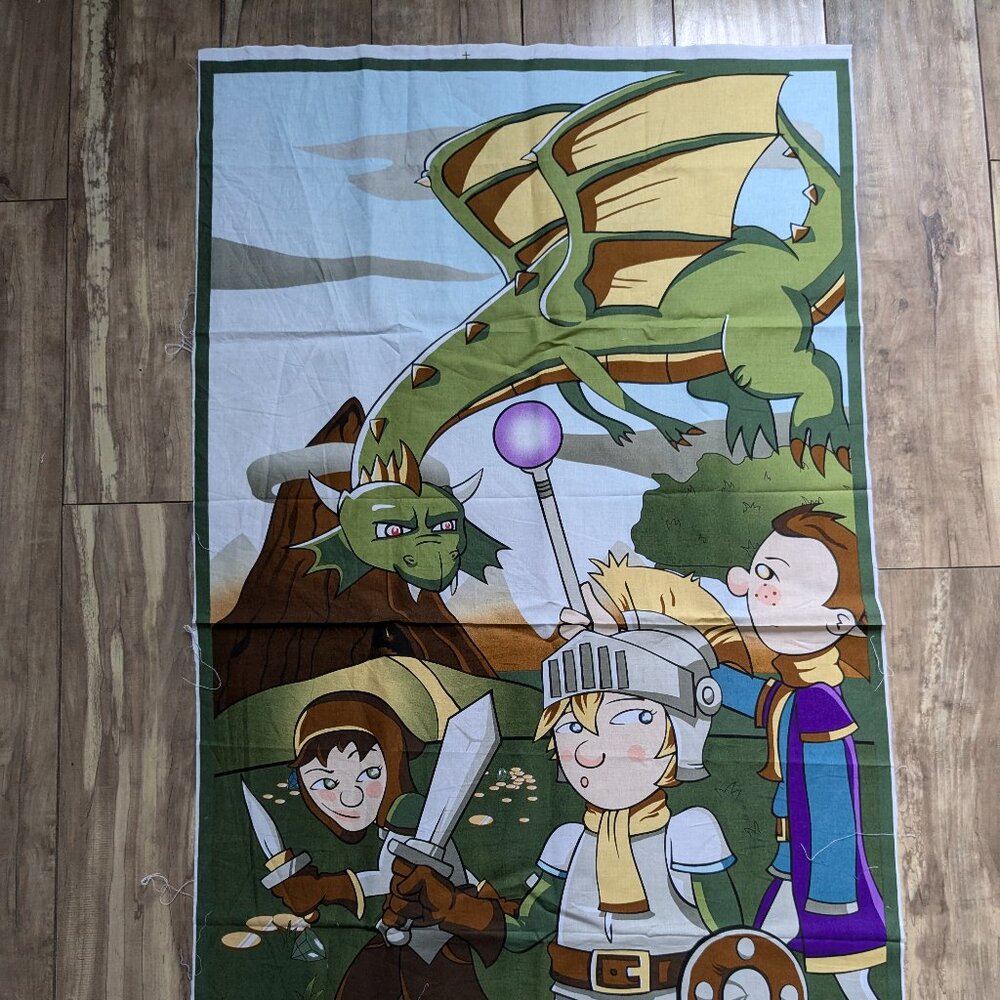 NEW! Knights & Dragons Cotton Fabric Quilt Panel